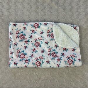 FLAWS Kyle & Deena Floral Baby Blanket Pink Green Rose White Sherpa Lovey
